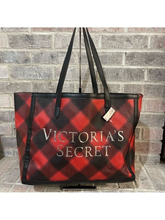 Victoria's Secret Handbags - Victoria's Secret Red and Black Plaid Tote